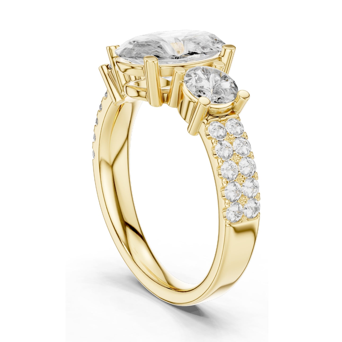 3.10 CT Oval & Round Brilliant Cut Lab Diamond Three-Stone Ring for Women | VVS-VS EF Clarity | 18KT, 14KT, 10KT Gold & 925 Silver | Rose, Yellow, White Gold & Moissanite Options
