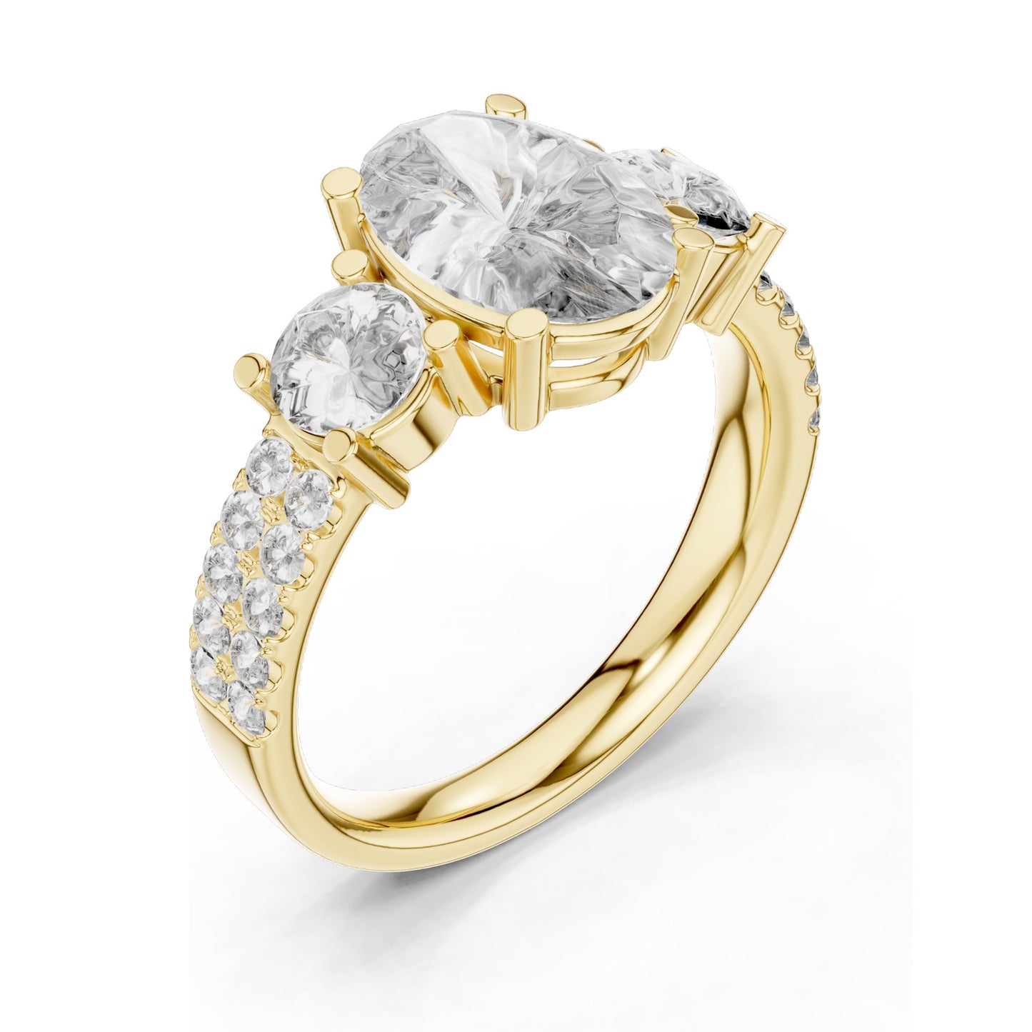 3.10 CT Oval & Round Brilliant Cut Lab Diamond Three-Stone Ring for Women | VVS-VS EF Clarity | 18KT, 14KT, 10KT Gold & 925 Silver | Rose, Yellow, White Gold & Moissanite Options
