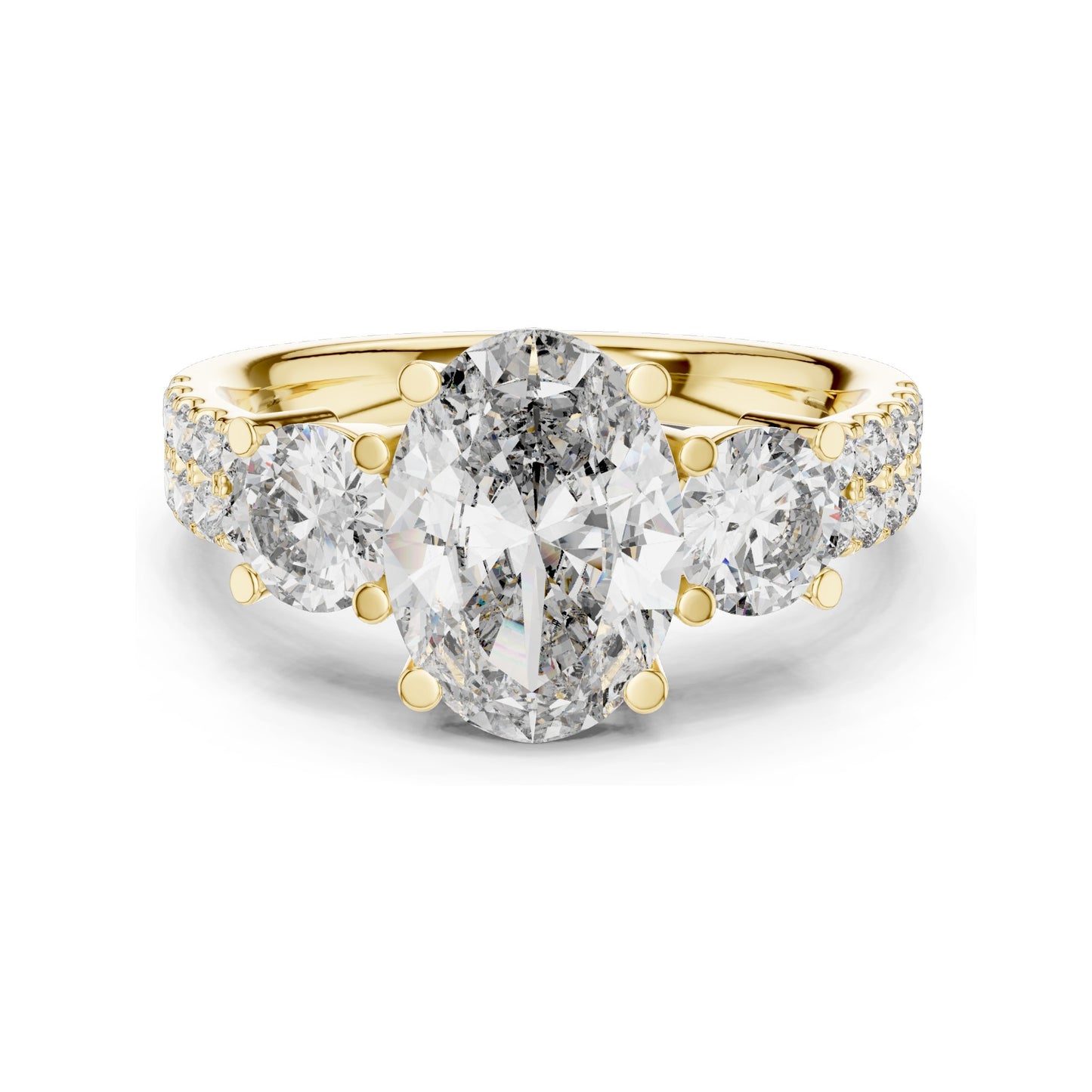 3.10 CT Oval & Round Brilliant Cut Lab Diamond Three-Stone Ring for Women | VVS-VS EF Clarity | 18KT, 14KT, 10KT Gold & 925 Silver | Rose, Yellow, White Gold & Moissanite Options