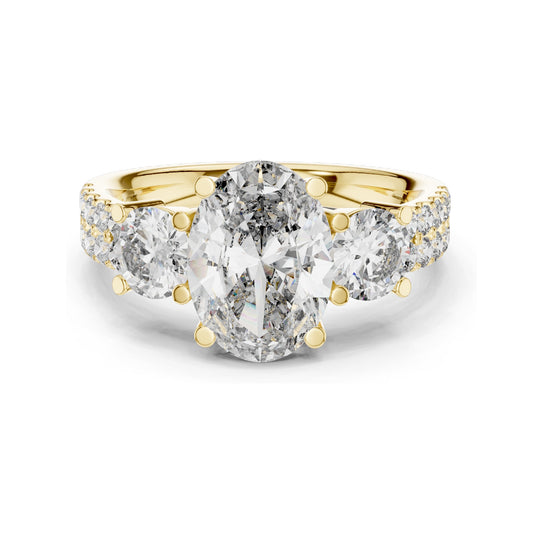 3.10 CT Oval & Round Brilliant Cut Lab Diamond Three-Stone Ring for Women | VVS-VS EF Clarity | 18KT, 14KT, 10KT Gold & 925 Silver | Rose, Yellow, White Gold & Moissanite Options