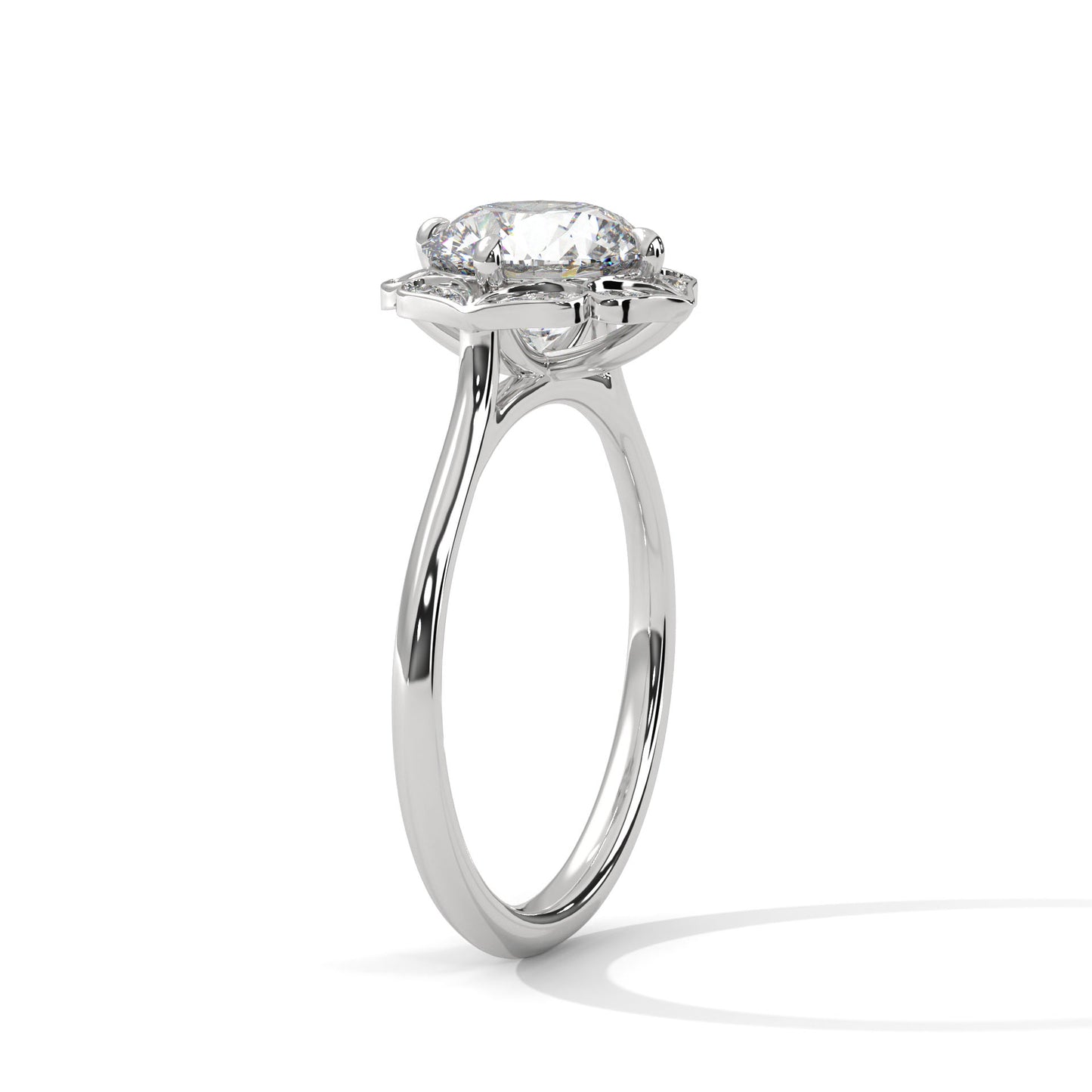 Floral Halo 2ct Round Lab Diamond Ring – Yellow/Rose/White Gold | Vintage Style Engagement Ring | VVS Clarity Lab Grown Solitaire