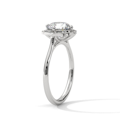 Floral Halo 2ct Round Lab Diamond Ring – Yellow/Rose/White Gold | Vintage Style Engagement Ring | VVS Clarity Lab Grown Solitaire