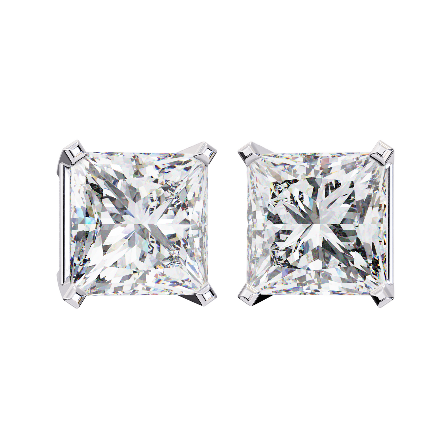 3ct Princess Cut Lab Diamond Stud Earrings | 1.50ct Each in 10K 14K 18K Gold or 925 Silver | Square Solitaire Earrings | Modern Elegant Gift