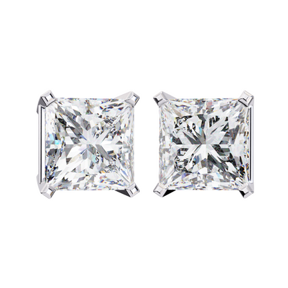 3ct Princess Cut Lab Diamond Stud Earrings | 1.50ct Each in 10K 14K 18K Gold or 925 Silver | Square Solitaire Earrings | Modern Elegant Gift