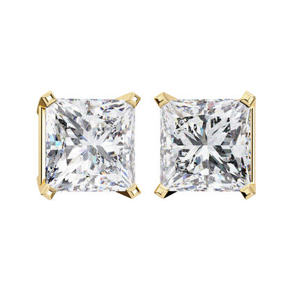 3ct Princess Cut Lab Diamond Stud Earrings | 1.50ct Each in 10K 14K 18K Gold or 925 Silver | Square Solitaire Earrings | Modern Elegant Gift