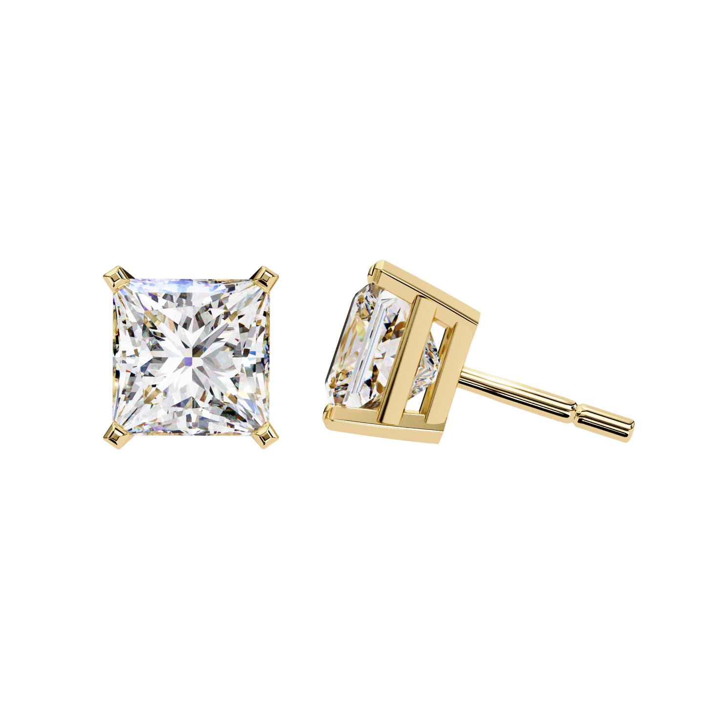 3ct Princess Cut Lab Diamond Stud Earrings | 1.50ct Each in 10K 14K 18K Gold or 925 Silver | Square Solitaire Earrings | Modern Elegant Gift
