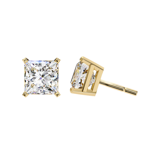 3ct Princess Cut Lab Diamond Stud Earrings | 1.50ct Each in 10K 14K 18K Gold or 925 Silver | Square Solitaire Earrings | Modern Elegant Gift