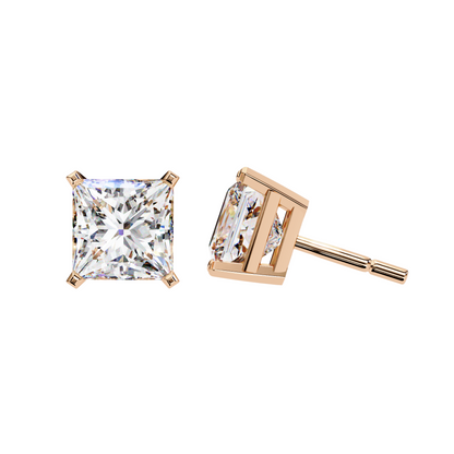 3ct Princess Cut Lab Diamond Stud Earrings | 1.50ct Each in 10K 14K 18K Gold or 925 Silver | Square Solitaire Earrings | Modern Elegant Gift