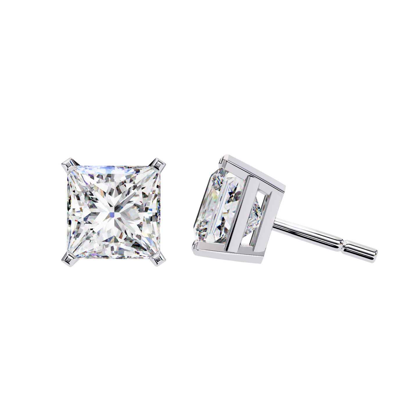 3ct Princess Cut Lab Diamond Stud Earrings | 1.50ct Each in 10K 14K 18K Gold or 925 Silver | Square Solitaire Earrings | Modern Elegant Gift