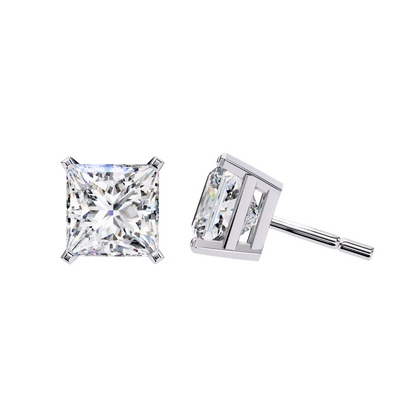 3ct Princess Cut Lab Diamond Stud Earrings | 1.50ct Each in 10K 14K 18K Gold or 925 Silver | Square Solitaire Earrings | Modern Elegant Gift