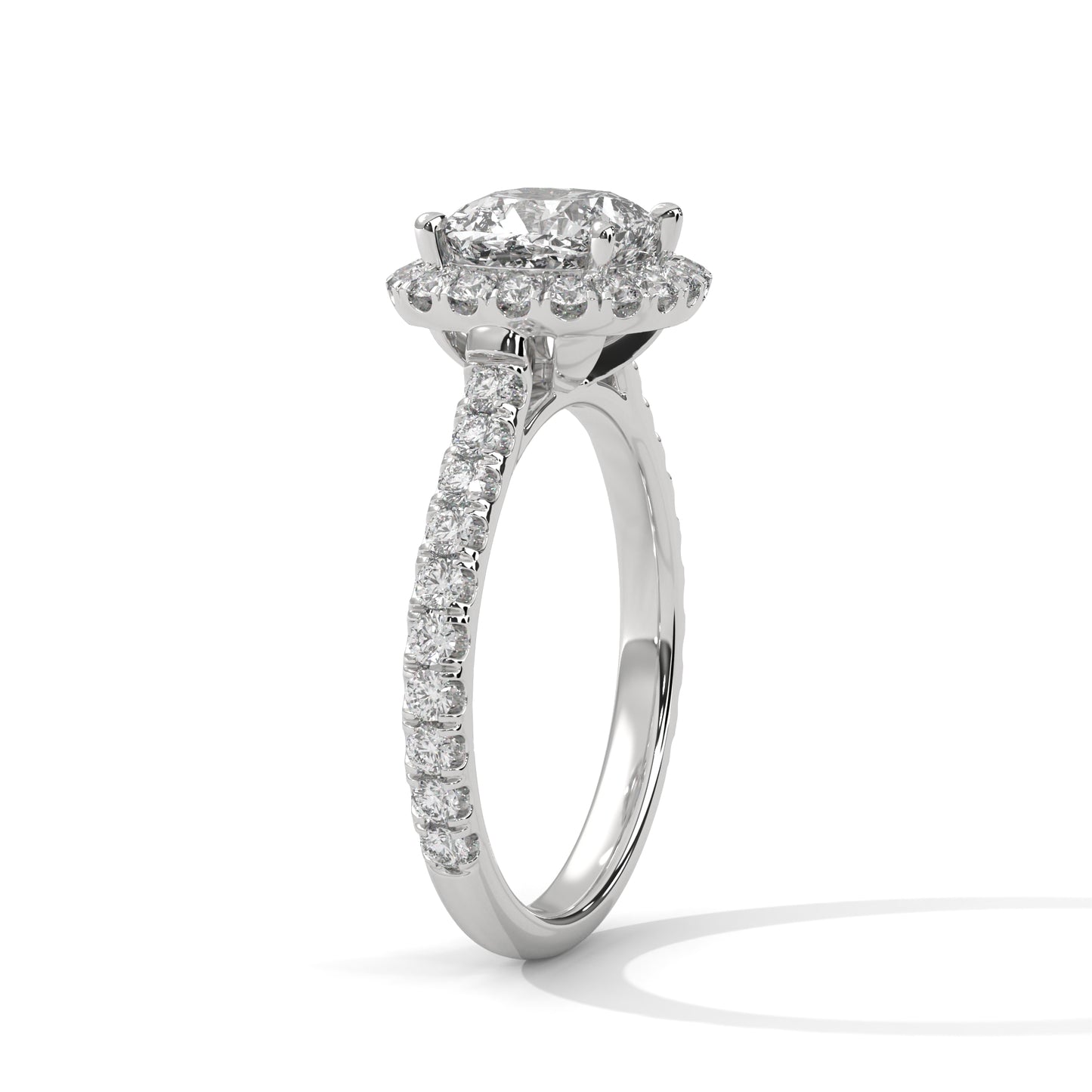 Cushion Cut Lab Diamond Halo Engagement Ring | 2ct Center | Solid Gold | Dainty Pave Diamond Ring | Yellow, Rose & White Gold
