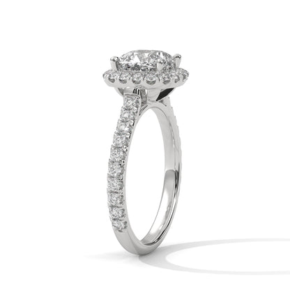 Cushion Cut Lab Diamond Halo Engagement Ring | 2ct Center | Solid Gold | Dainty Pave Diamond Ring | Yellow, Rose & White Gold