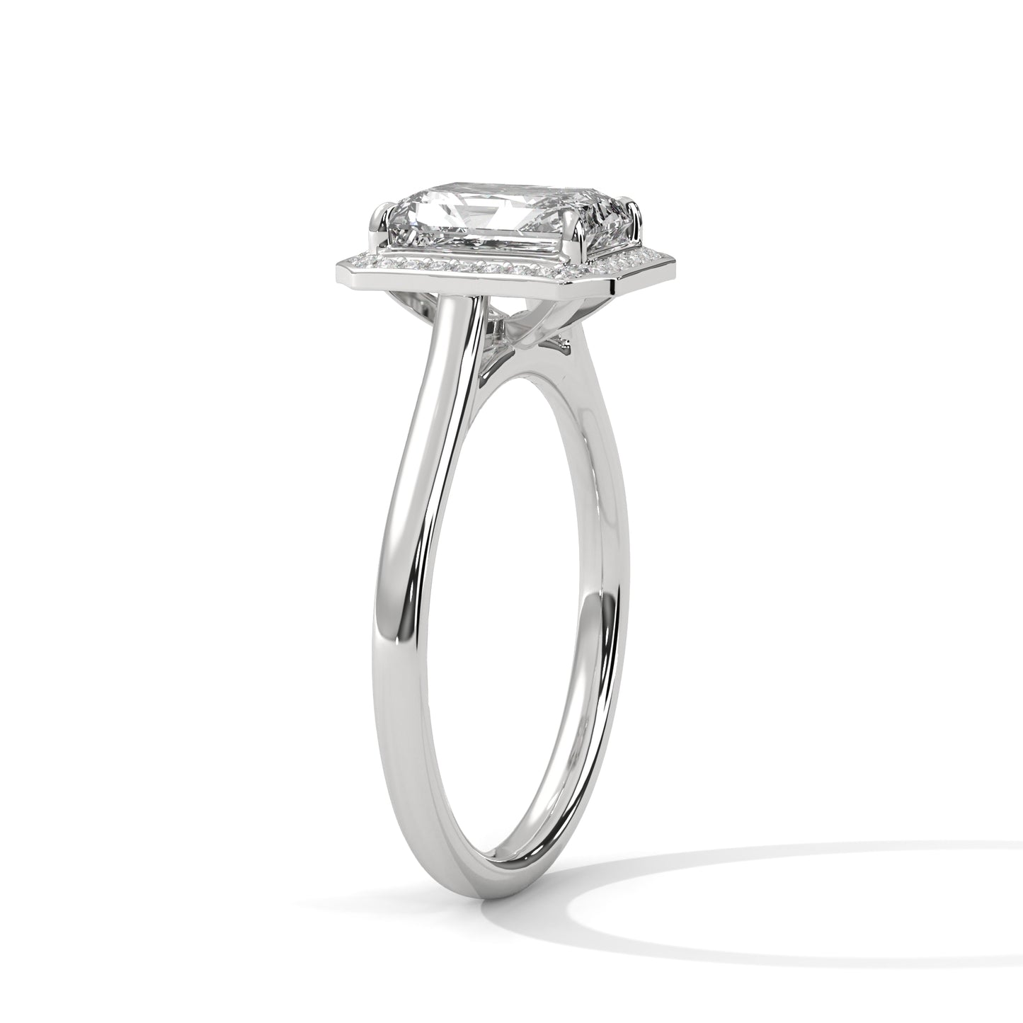 Emerald Cut Lab Diamond Halo Engagement Ring – 2ct Center VVS Clarity – Solid Gold in Rose, Yellow, or White – Vintage Style Bridal Ring