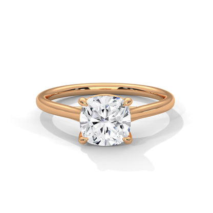 2CT Cushion Cut Lab Grown Diamond Solitaire Ring | VVS Clarity | 14K/18K/10K Yellow Rose White Gold | Minimalist Engagement Ring