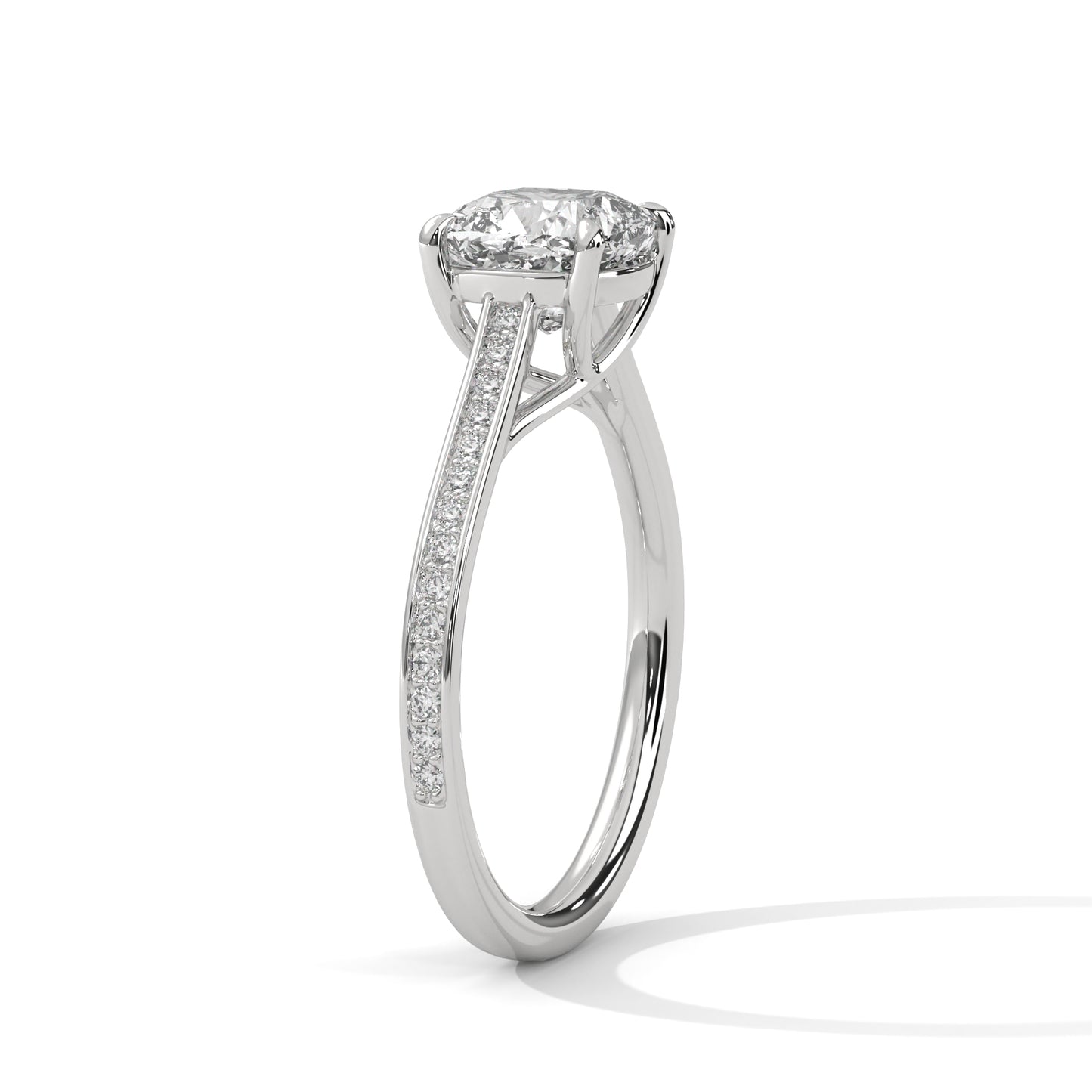 2ct Cushion Cut Lab Diamond Engagement Ring with Pave Band | Solid Gold Solitaire Ring in Yellow, Rose & White Gold | VVS Clarity