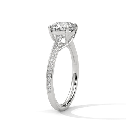 2ct Cushion Cut Lab Diamond Engagement Ring with Pave Band | Solid Gold Solitaire Ring in Yellow, Rose & White Gold | VVS Clarity