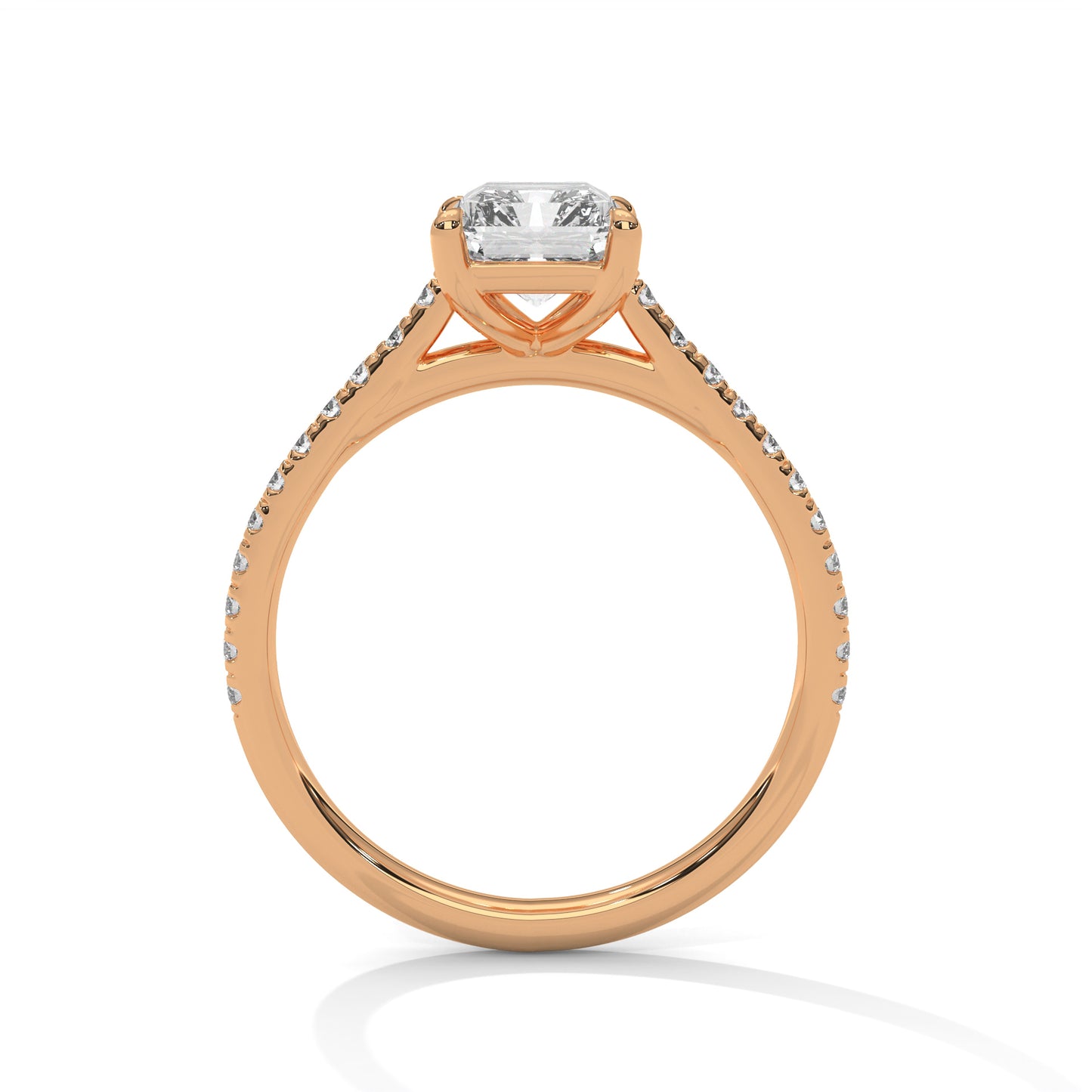 Emerald Cut Lab Diamond Engagement Ring–2ct Solitaire with Pave Band | 14K/18K/10K Yellow/Rose/White Gold | Elegant Lab Grown Diamond Ring
