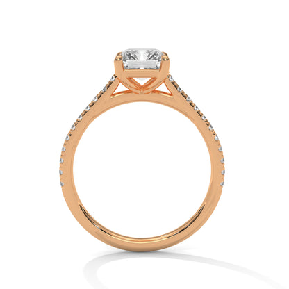 Emerald Cut Lab Diamond Engagement Ring–2ct Solitaire with Pave Band | 14K/18K/10K Yellow/Rose/White Gold | Elegant Lab Grown Diamond Ring