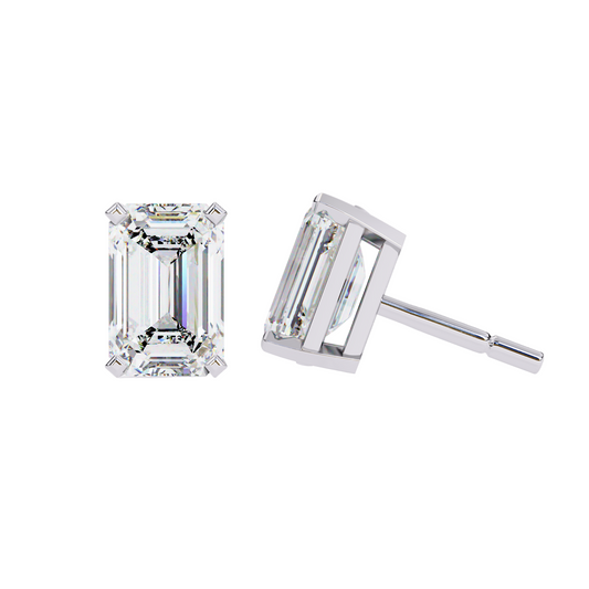 3ct Emerald Cut Lab Diamond Stud Earrings | 1.50ct Each in 10K 14K 18K Gold or 925 Silver | Classic Rectangle Solitaire Earrings