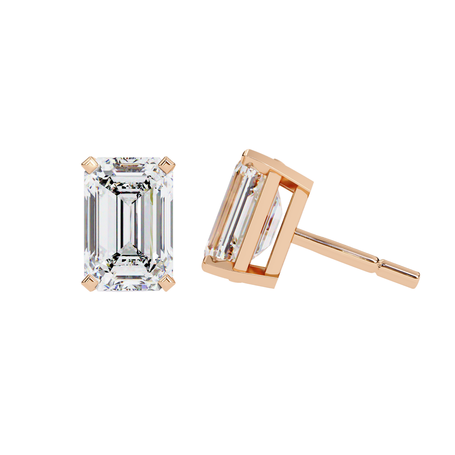 3ct Emerald Cut Lab Diamond Stud Earrings | 1.50ct Each in 10K 14K 18K Gold or 925 Silver | Classic Rectangle Solitaire Earrings