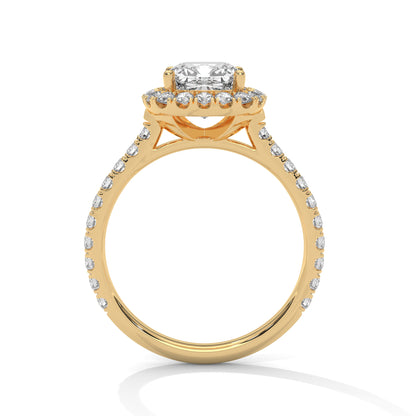 Cushion Cut Lab Diamond Halo Engagement Ring | 2ct Center | Solid Gold | Dainty Pave Diamond Ring | Yellow, Rose & White Gold