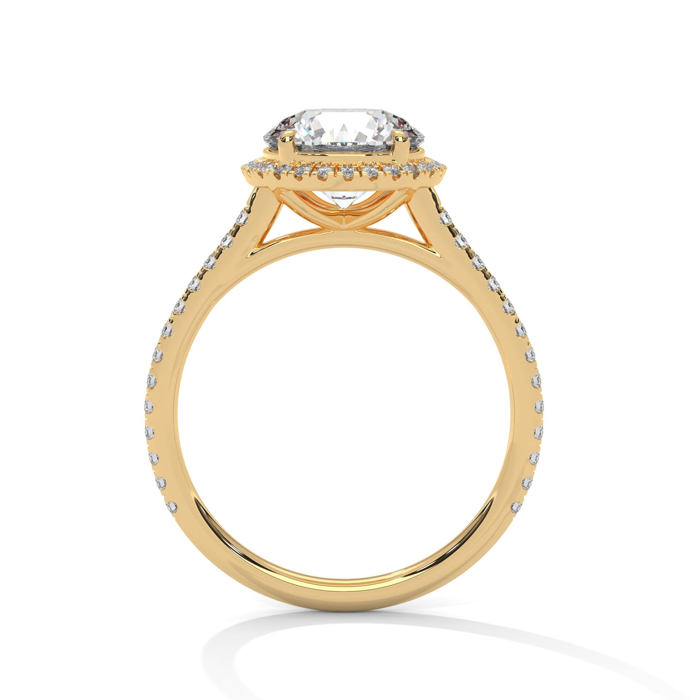 2ct Round Lab Diamond Halo Engagement Ring | VVS Clarity | Solid Gold Ring in Yellow, Rose & White | Lab Diamond Side Stones | Maz Jewels