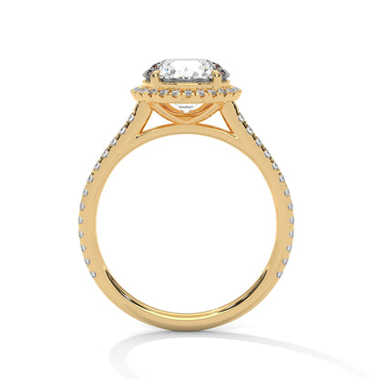 2ct Round Lab Diamond Halo Engagement Ring | VVS Clarity | Solid Gold Ring in Yellow, Rose & White | Lab Diamond Side Stones | Maz Jewels