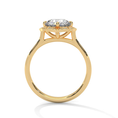 Floral Halo 2ct Round Lab Diamond Ring – Yellow/Rose/White Gold | Vintage Style Engagement Ring | VVS Clarity Lab Grown Solitaire