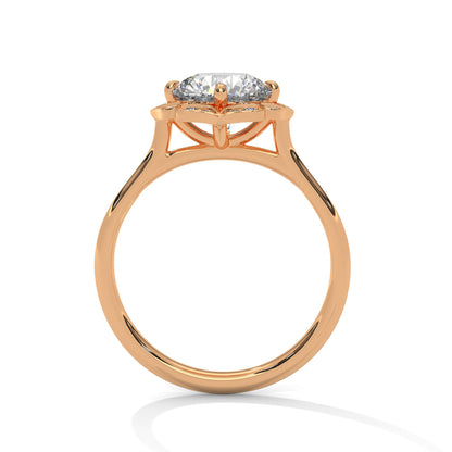 Floral Halo 2ct Round Lab Diamond Ring – Yellow/Rose/White Gold | Vintage Style Engagement Ring | VVS Clarity Lab Grown Solitaire