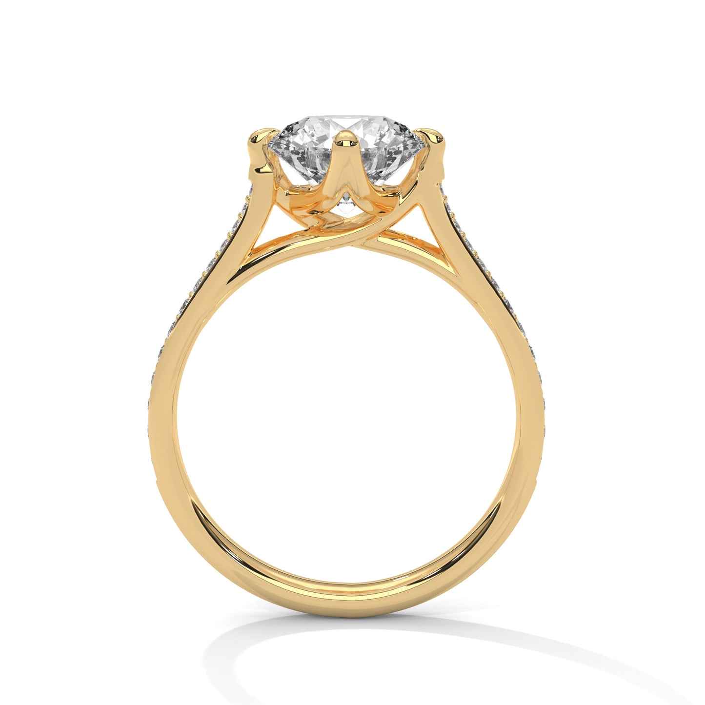 Round Brilliant Solitaire Lab Diamond Engagement Ring with Pave Band – 2ct VVS Clarity – Solid Gold in Yellow, Rose & White