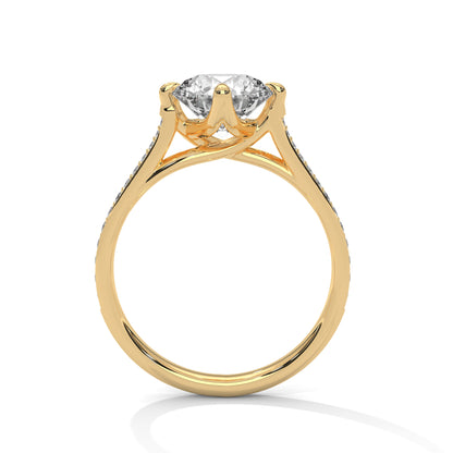 Round Brilliant Solitaire Lab Diamond Engagement Ring with Pave Band – 2ct VVS Clarity – Solid Gold in Yellow, Rose & White