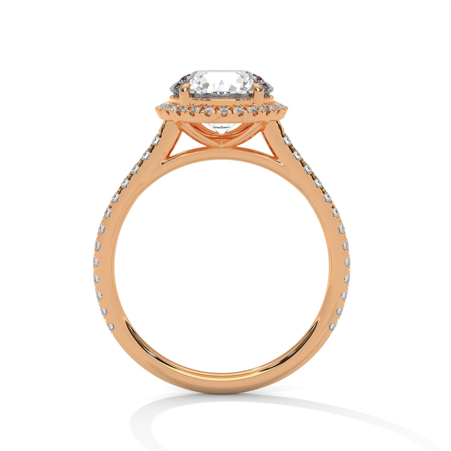2ct Round Lab Diamond Halo Engagement Ring | VVS Clarity | Solid Gold Ring in Yellow, Rose & White | Lab Diamond Side Stones | Maz Jewels