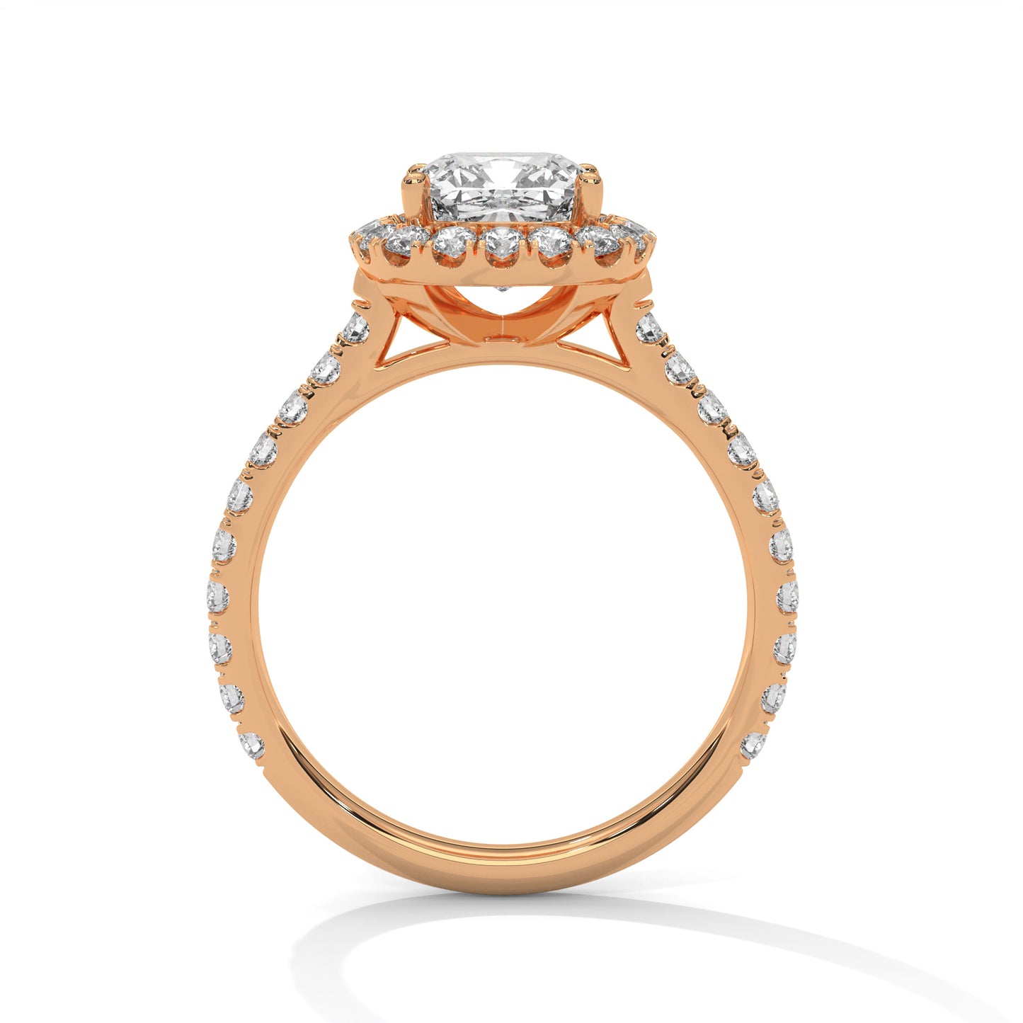 Cushion Cut Lab Diamond Halo Engagement Ring | 2ct Center | Solid Gold | Dainty Pave Diamond Ring | Yellow, Rose & White Gold