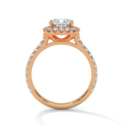 Cushion Cut Lab Diamond Halo Engagement Ring | 2ct Center | Solid Gold | Dainty Pave Diamond Ring | Yellow, Rose & White Gold