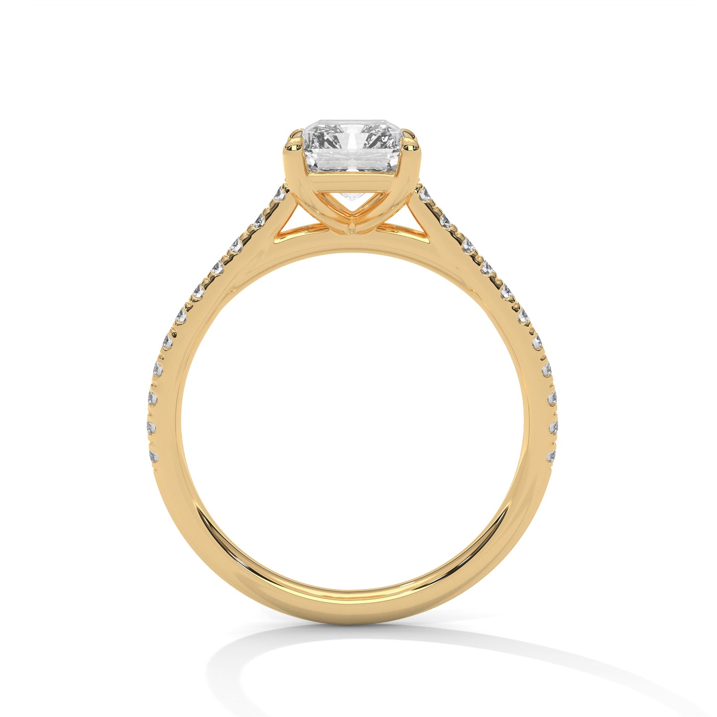 Emerald Cut Lab Diamond Engagement Ring–2ct Solitaire with Pave Band | 14K/18K/10K Yellow/Rose/White Gold | Elegant Lab Grown Diamond Ring