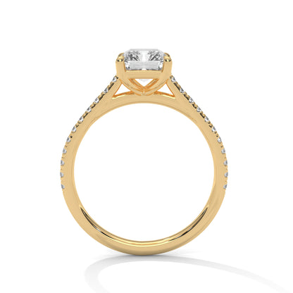 Emerald Cut Lab Diamond Engagement Ring–2ct Solitaire with Pave Band | 14K/18K/10K Yellow/Rose/White Gold | Elegant Lab Grown Diamond Ring
