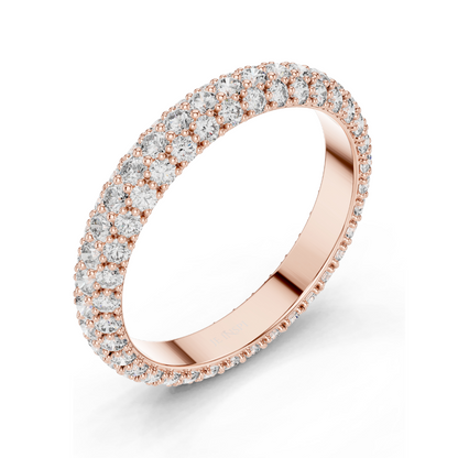1.512 CT Round Brilliant Pavé Triple-Row Eternity Ring for Women 💍 VVS-VS EF CVD Lab Diamonds | 18KT, 14KT, 10KT & 925 Silver | Rose, Yellow, White Gold & Moissanite