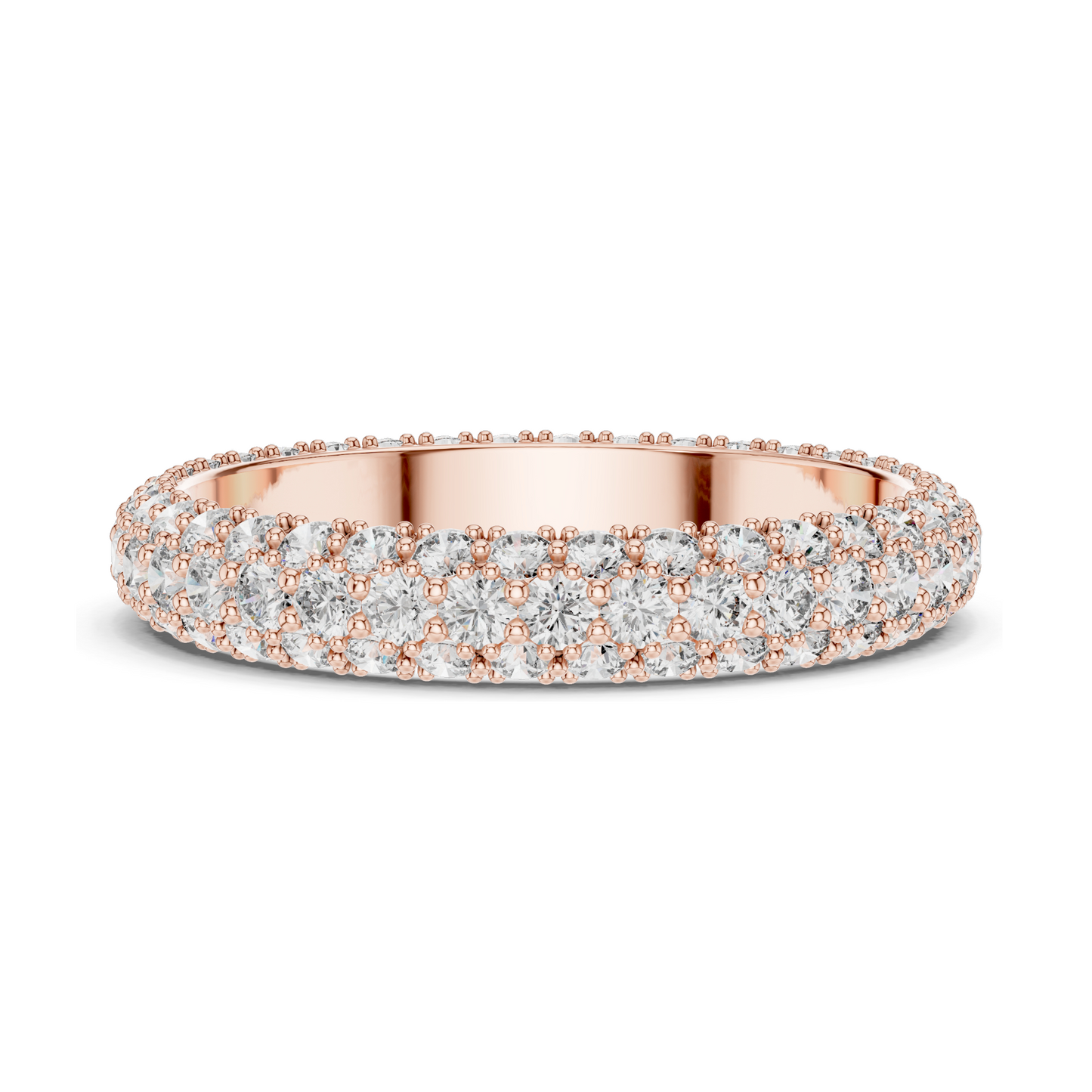 1.512 CT Round Brilliant Pavé Triple-Row Eternity Ring for Women 💍 VVS-VS EF CVD Lab Diamonds | 18KT, 14KT, 10KT & 925 Silver | Rose, Yellow, White Gold & Moissanite