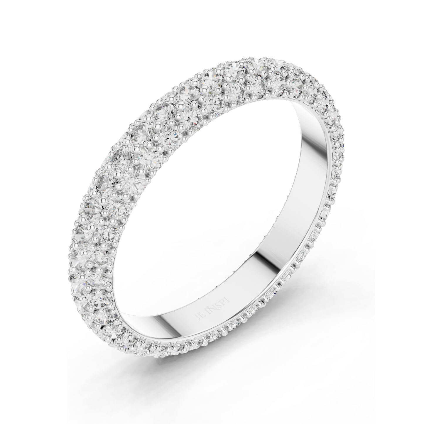 1.512 CT Round Brilliant Pavé Triple-Row Eternity Ring for Women 💍 VVS-VS EF CVD Lab Diamonds | 18KT, 14KT, 10KT & 925 Silver | Rose, Yellow, White Gold & Moissanite