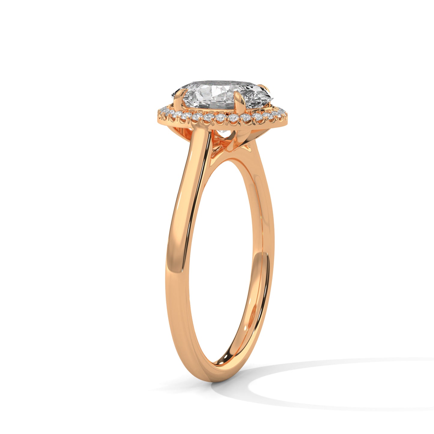 2ct Oval Lab Diamond Engagement Ring in Rose Gold | VVS Halo Ring | Delicate Pave Band | Ethical Bridal Jewelry | Maz Jewels