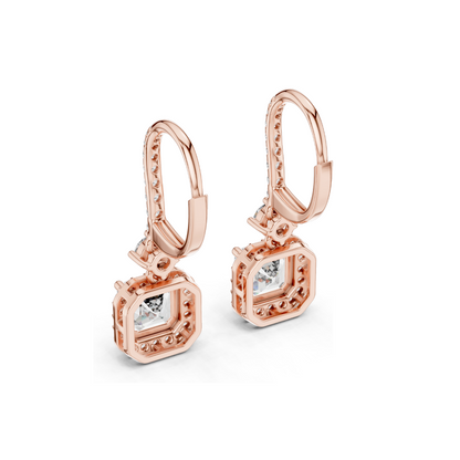 2.598 CT Asscher Cut Lab Diamond Drop Earrings | VVS-VS EF Clarity | 18KT, 14KT, 10KT Gold & 925 Silver | Rose, Yellow, White Gold & Moissanite Options
