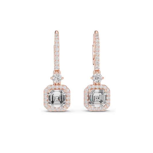 2.598 CT Asscher Cut Lab Diamond Drop Earrings | VVS-VS EF Clarity | 18KT, 14KT, 10KT Gold & 925 Silver | Rose, Yellow, White Gold & Moissanite Options