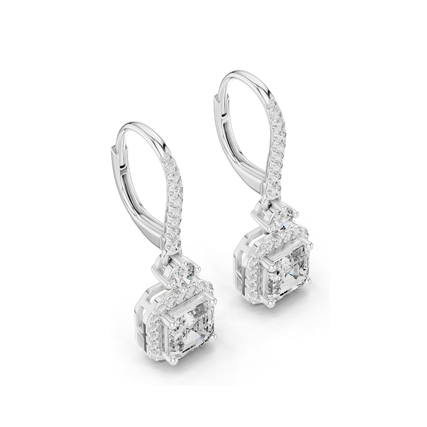 2.598 CT Asscher Cut Lab Diamond Drop Earrings | VVS-VS EF Clarity | 18KT, 14KT, 10KT Gold & 925 Silver | Rose, Yellow, White Gold & Moissanite Options