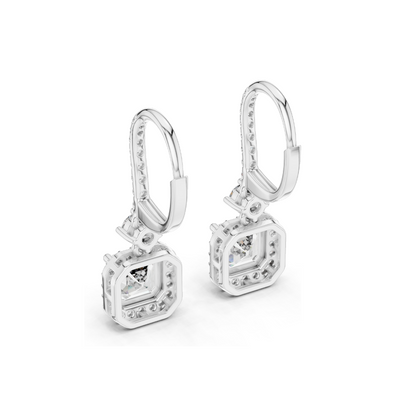 2.598 CT Asscher Cut Lab Diamond Drop Earrings | VVS-VS EF Clarity | 18KT, 14KT, 10KT Gold & 925 Silver | Rose, Yellow, White Gold & Moissanite Options