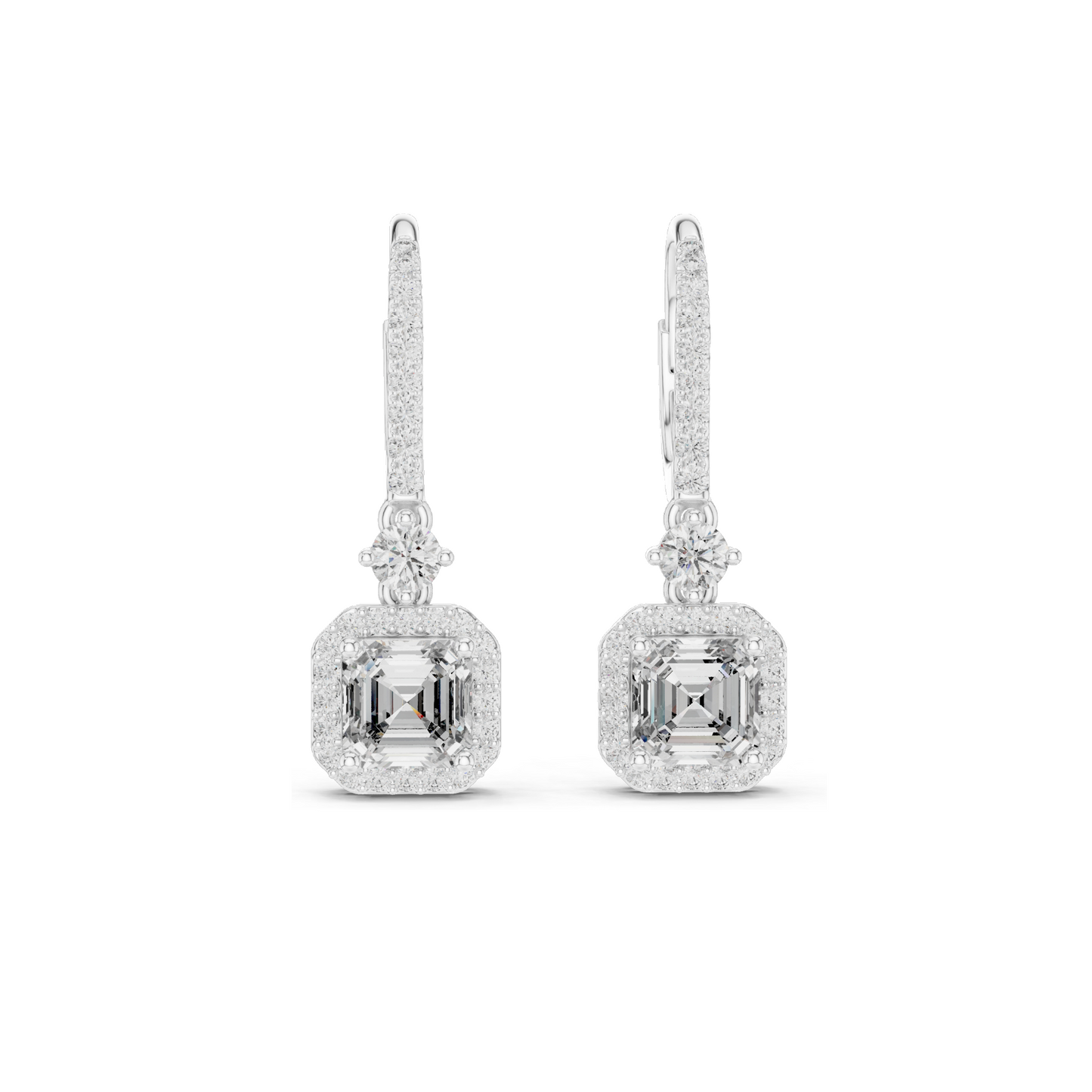 2.598 CT Asscher Cut Lab Diamond Drop Earrings | VVS-VS EF Clarity | 18KT, 14KT, 10KT Gold & 925 Silver | Rose, Yellow, White Gold & Moissanite Options