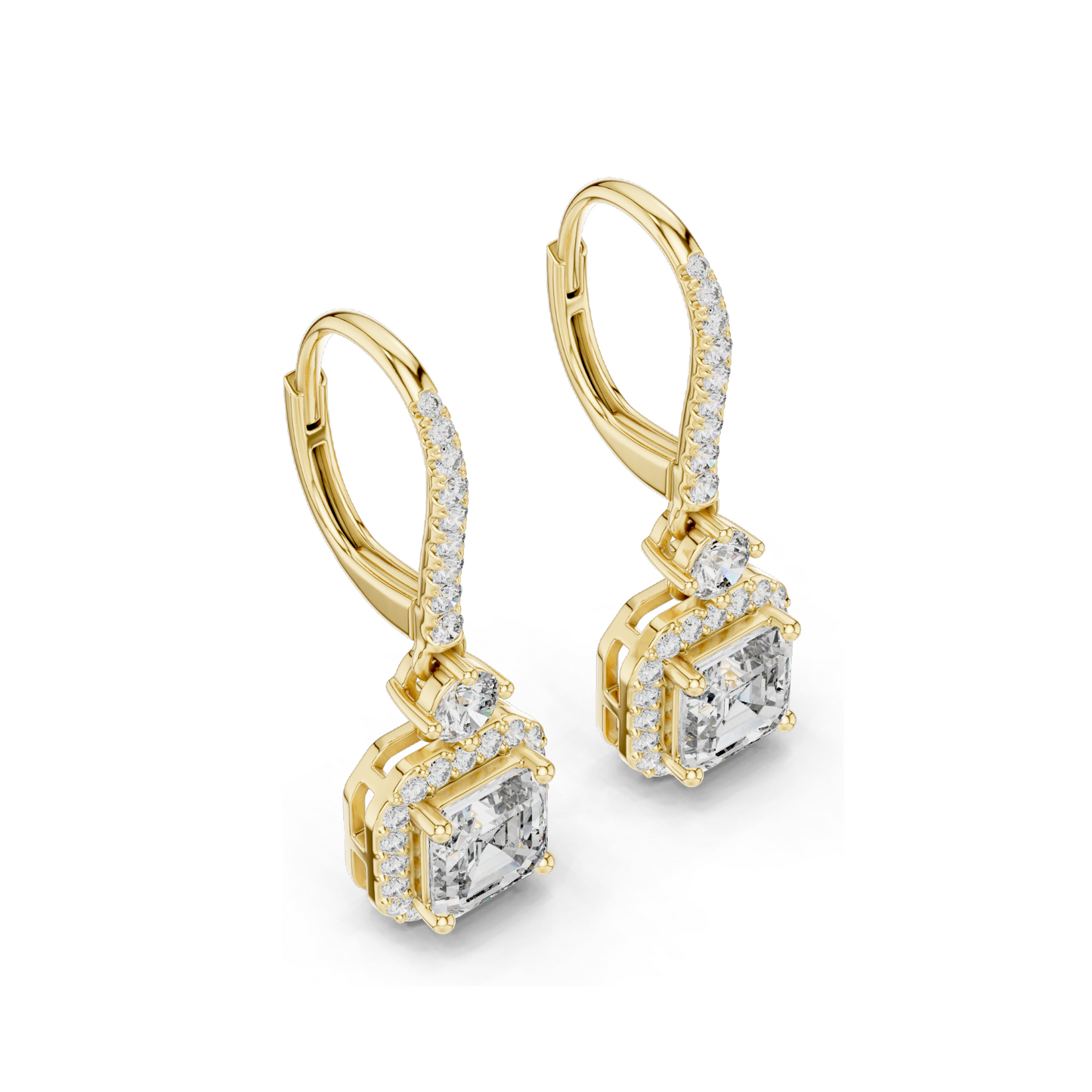 2.598 CT Asscher Cut Lab Diamond Drop Earrings | VVS-VS EF Clarity | 18KT, 14KT, 10KT Gold & 925 Silver | Rose, Yellow, White Gold & Moissanite Options