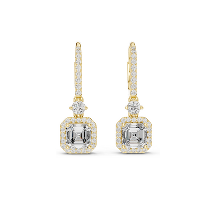 2.598 CT Asscher Cut Lab Diamond Drop Earrings | VVS-VS EF Clarity | 18KT, 14KT, 10KT Gold & 925 Silver | Rose, Yellow, White Gold & Moissanite Options