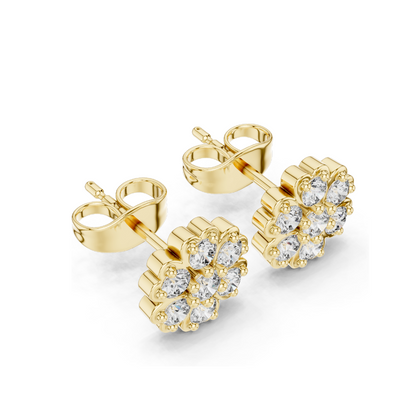 0.51 CT Lab Diamond Floral Stud Earrings for Women | Round Brilliant Cut | VVS-VS EF Clarity | 18KT, 14KT, 10KT Gold & 925 Silver | Rose, Yellow, White Gold & Moissanite Options