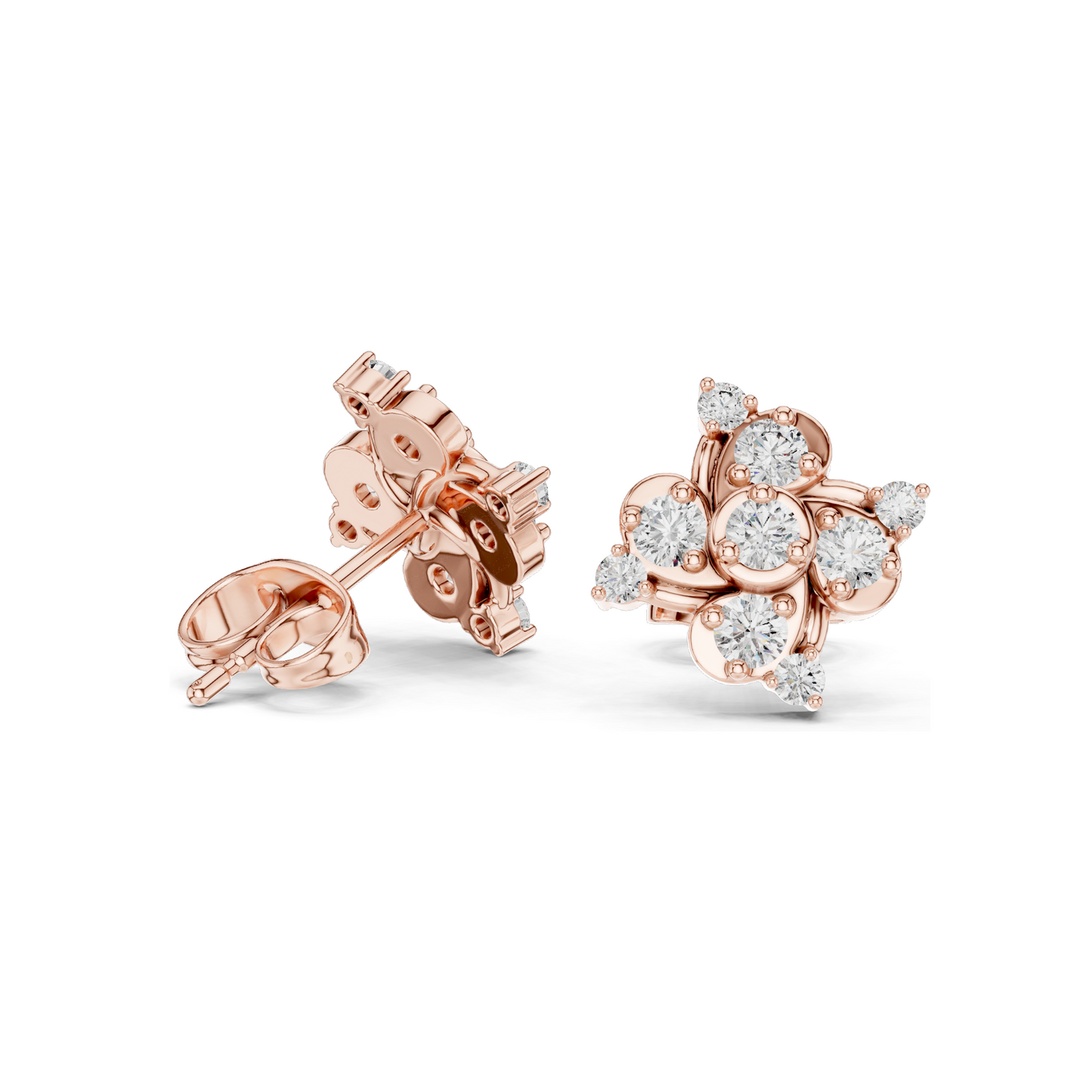 0.56 CT Lab Diamond Floral Cluster Stud Earrings | VVS-VS EF Clarity | 18KT, 14KT, 10KT Gold & 925 Silver | Rose, Yellow, White Gold & Moissanite Options