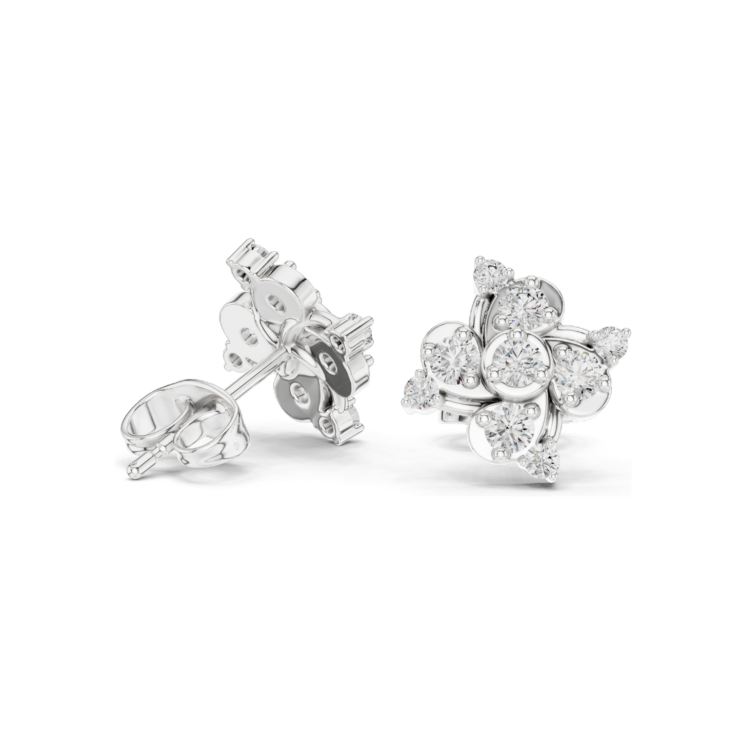 0.56 CT Lab Diamond Floral Cluster Stud Earrings | VVS-VS EF Clarity | 18KT, 14KT, 10KT Gold & 925 Silver | Rose, Yellow, White Gold & Moissanite Options